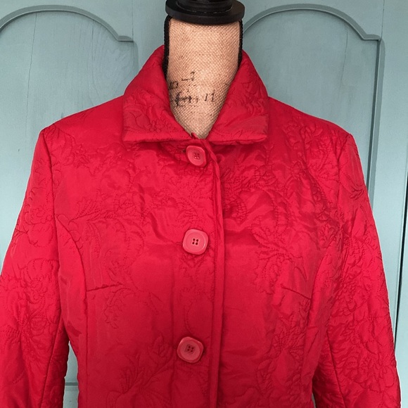 John Paul Richard Uniform Petite Red Silk Blend Jacket. Red Quilted Detail. PL - Picture 2 of 9